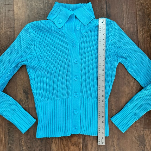 DAISY FUENTES dark powder blue button down cardigan sweater, size L - Picture 7 of 12